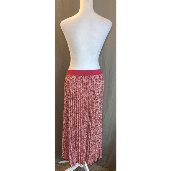 Vince Camuto Women's Red, Pink, & Ivory Pleated Elastic Waist Midi Skirt New - Picture 11 of 16